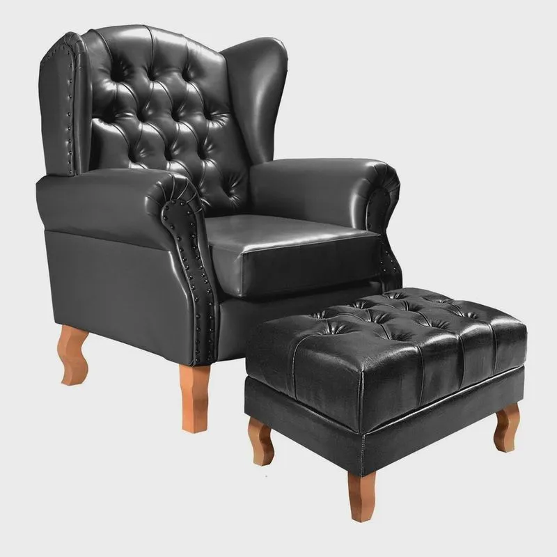 Poltrona e Puff Chesterfield Imperador Decoração Retrô Vintage