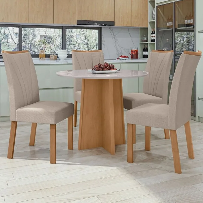 Conjunto Mesa 100cm Celebrare com Vidro Redonda e 4 Cadeiras Apogeu