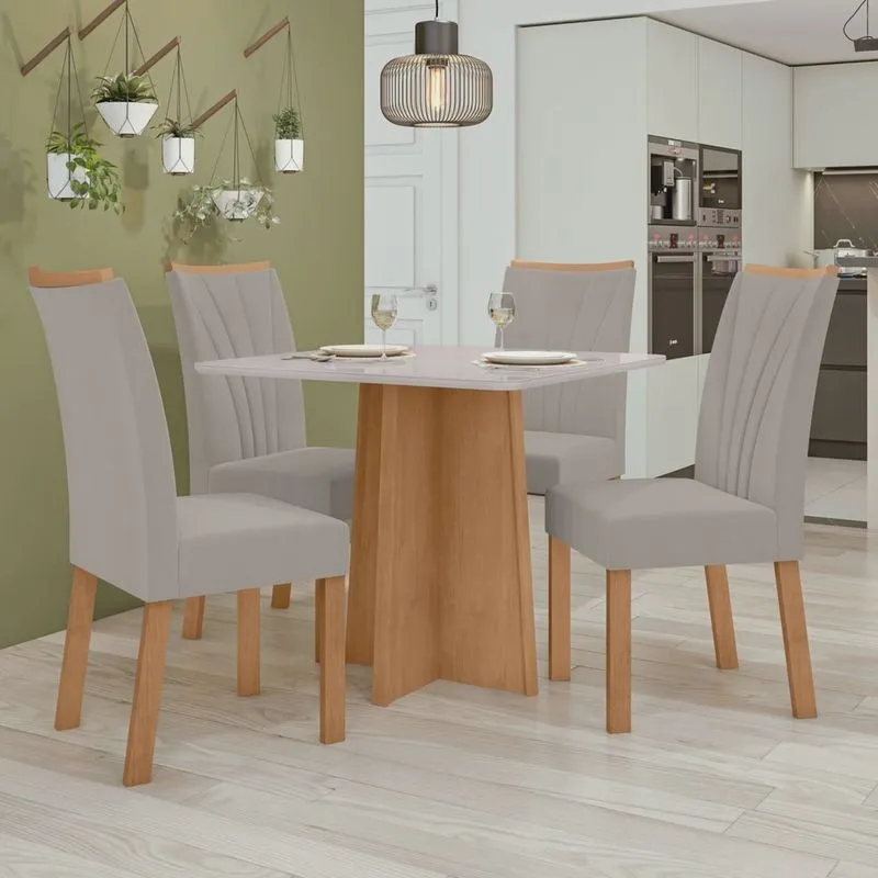 Conjunto Mesa 90cm Celebrare com Vidro e 4 Cadeiras Apogeu