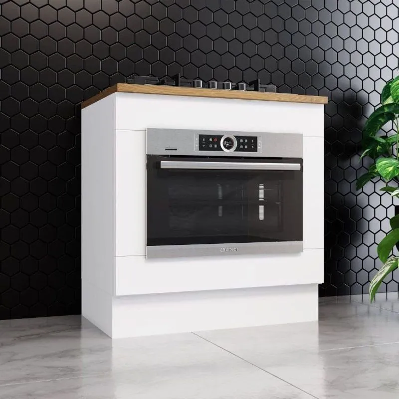Balcão De Cozinha Para Forno De Embutir Com Tampo Emily Espresso Móveis Branco/nature