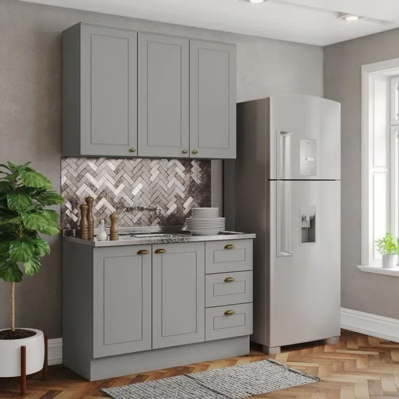 Cozinha Compacta 2 Peças 100% Mdf Americana Cinza