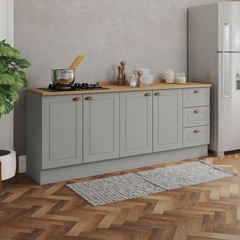 Cozinha Compacta 2 Peças 100% Mdf Com Tampo Americana Cinza/nature