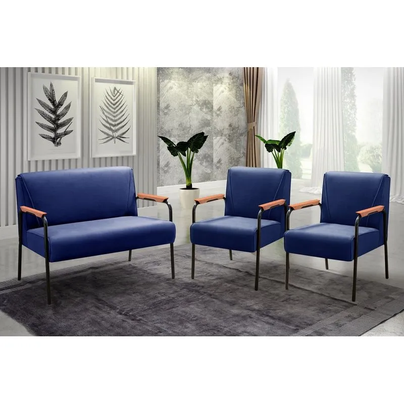Conjunto Com 2 Poltronas E Namoradeira Decorativa Jade Sala De Estar Azul Marinho