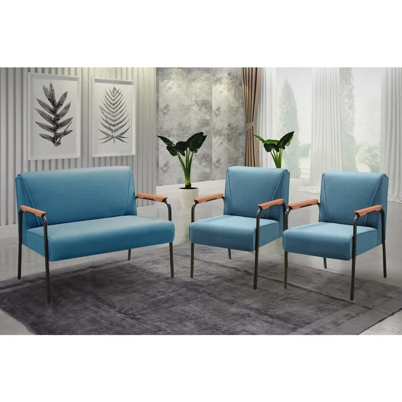 Conjunto com 2 Poltronas e Namoradeira Decorativa Jade Sala de Estar