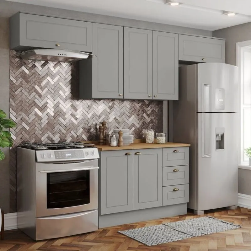 Cozinha Completa 4 Peças 100% Mdf Com Tampo Americana Cinza/nature