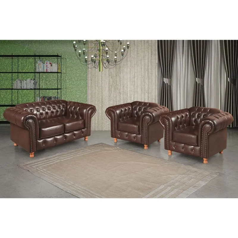 Conjunto de Sofá Luís Xv 2 Lugares + 2 Poltronas Chesterfield Capitonê