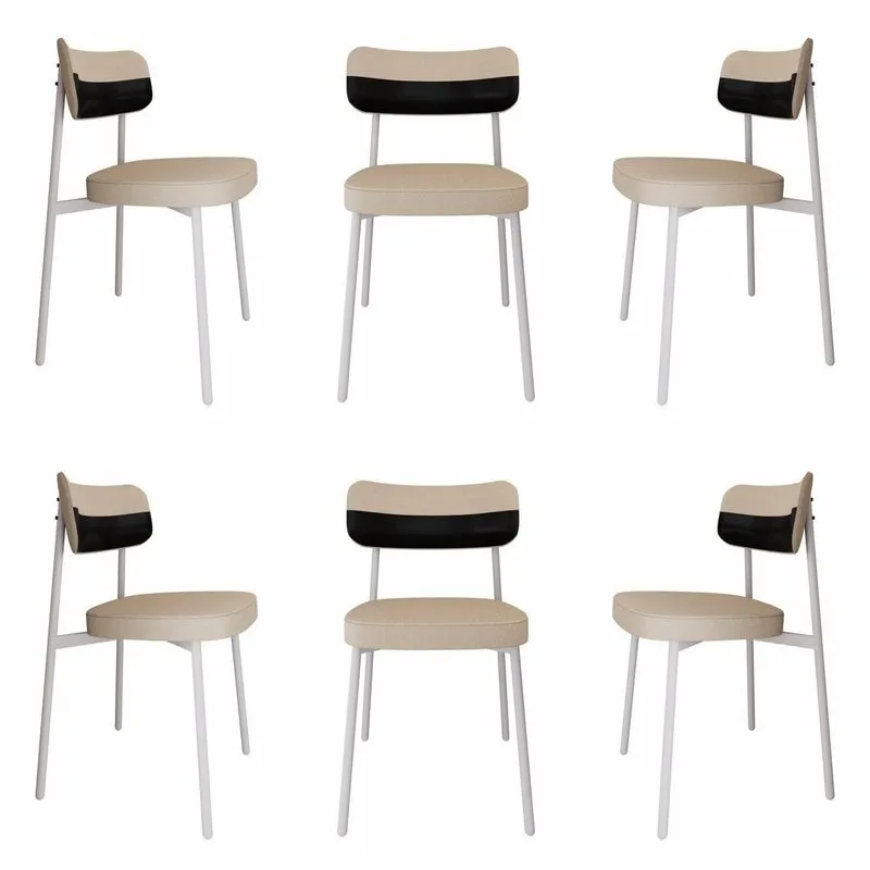 Cadeira Alloa Fixa Com 4 Pés 50 X 44,7 X 83,8 Cm Com 6 Unidades Areia/preto/branco Epoxi