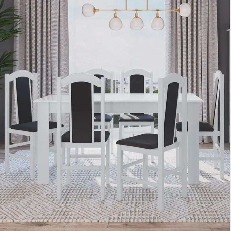 Conjunto Sala de Jantar Mesa Fixa com 6 Cadeiras Branco