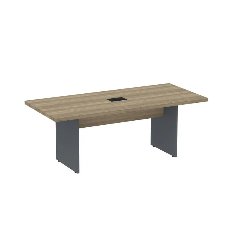 Mesa De Reunião Retangular Pé Painel 200x90cm Com Power Box Noce Naturalle/grafito