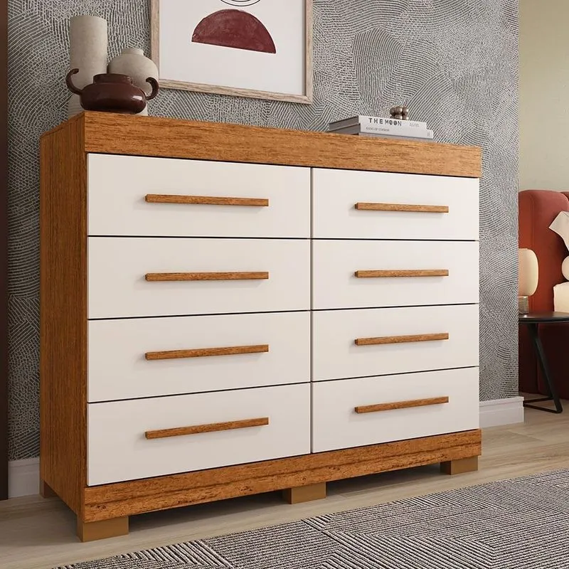 Cômoda 8 Gavetas 100% Mdf Lantana Espresso Móveis Cinamomo/off White
