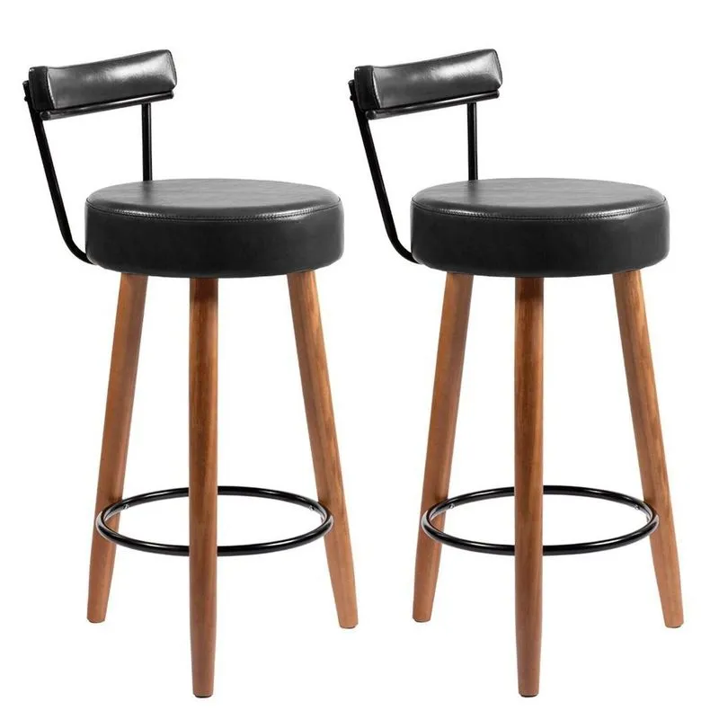 Kit 2 Banquetas Madeira Maciça Couro Sintético Napoles Preto/marrom Preto/marrom