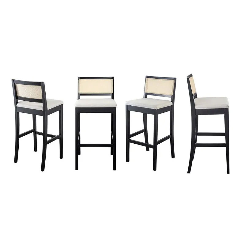 Kit 4 Banquetas com Encosto e Apoio para Pés Tiê CabeCasa MadeiraOriginals Preto/Off White