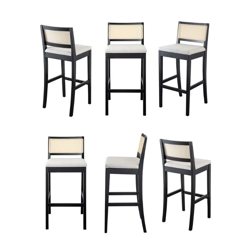 Kit 6 Banquetas com Encosto e Apoio para Pés Tiê CabeCasa MadeiraOriginals Preto/Off White