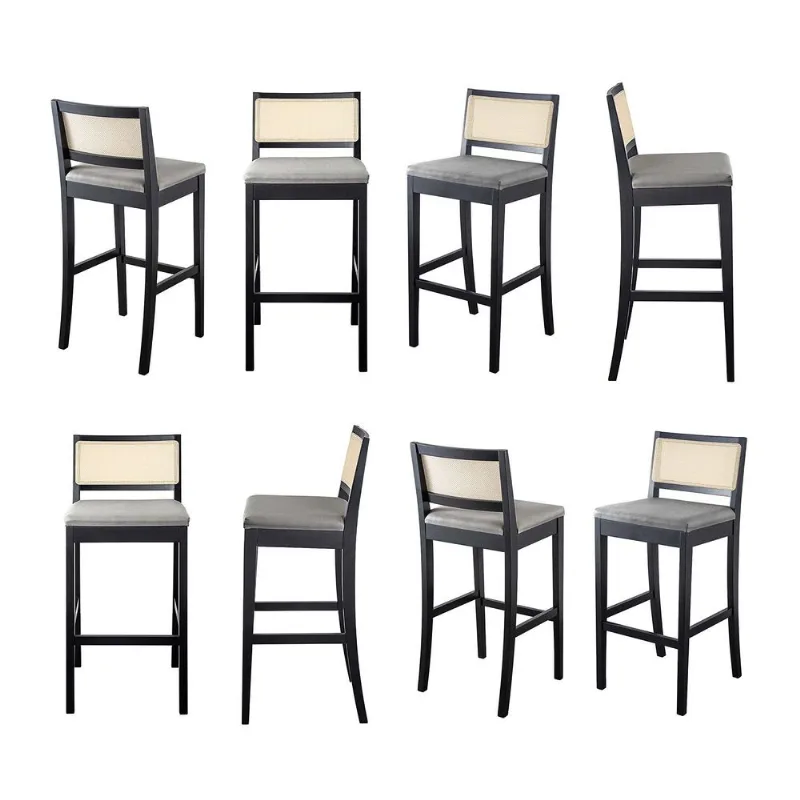 Kit 8 Banquetas com Encosto e Apoio para Pés Tiê CabeCasa MadeiraOriginals Preto/Cinza