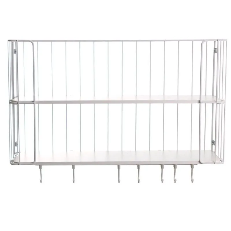 Prateleira Decorativa Country Dupla Com Ganchos Branco Fosco