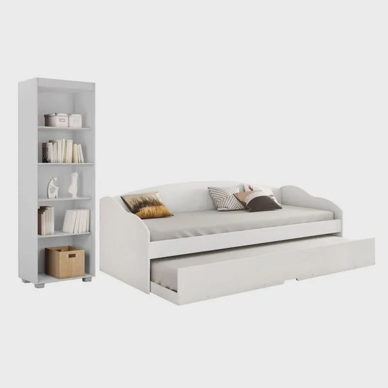 Conjunto Bicama Solteiro Funny Iii e Armário Multiuso Milão Branco