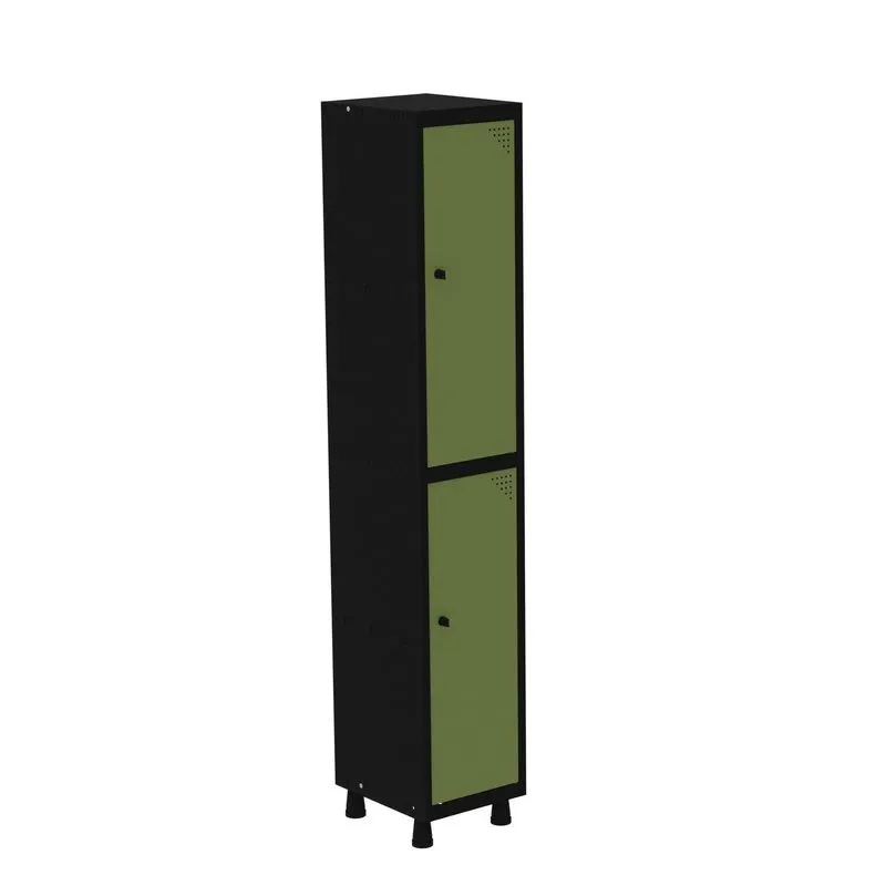 Roupeiro Em Aço Mt 1v 2 Portas Com Prateleira Interna Pitâo Preto/verde Miró
