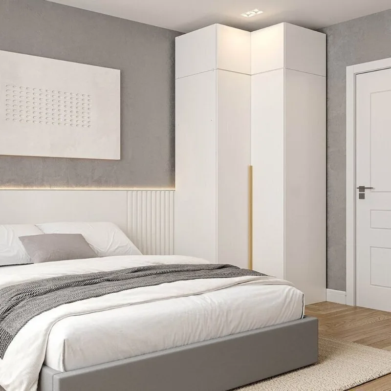 Guarda-Roupa Planejado de Canto 2 Peças 4 Portas Jade CabeCasa MadeiraOriginals Branco/Fosco Branco Fosco