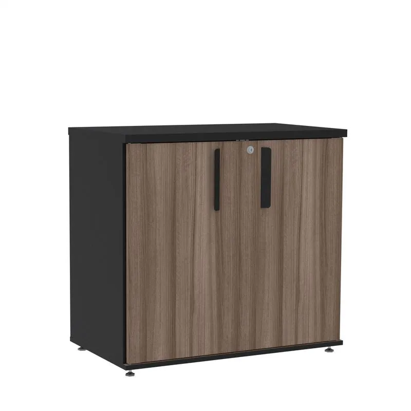 Armário Baixo 02 Portas Pivotante Abc745 Preto/walnut