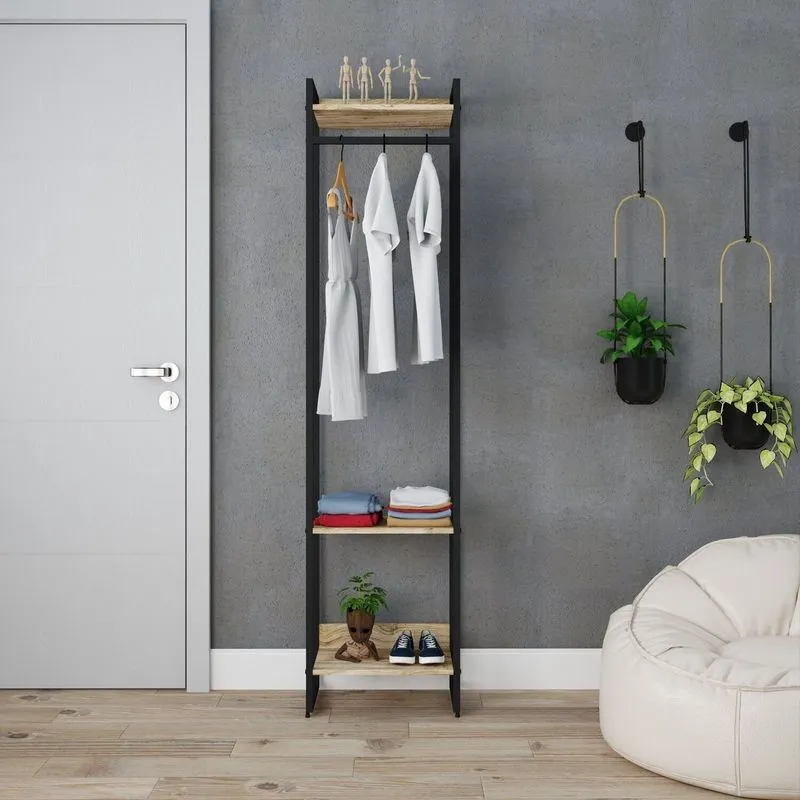 Estante Closet Arara Industrial 3 Prateleiras 187x45cm Dynamica Carvalho / Est.preta