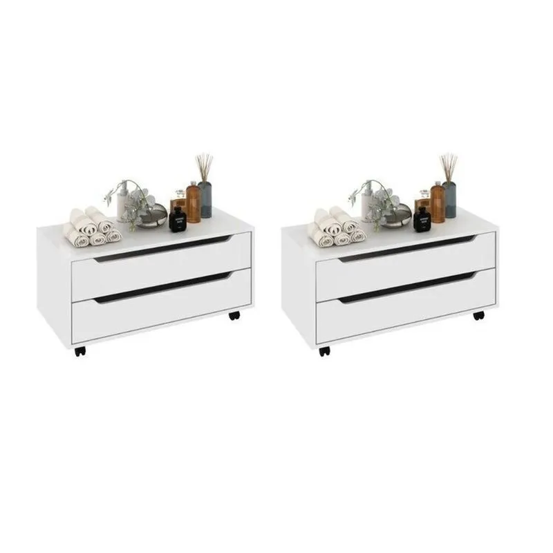 Kit Com 2 Gabinetes Para Banheiro Com 2 Gavetas Rodízio Bn3643 Branco