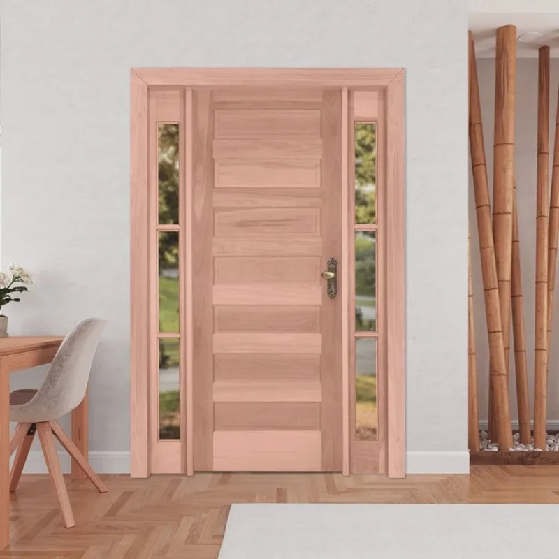 2 Kits de Porta de Madeira 2 Vitrôs Direita 213cmx136cmx12cm Pe28 Esel Natural