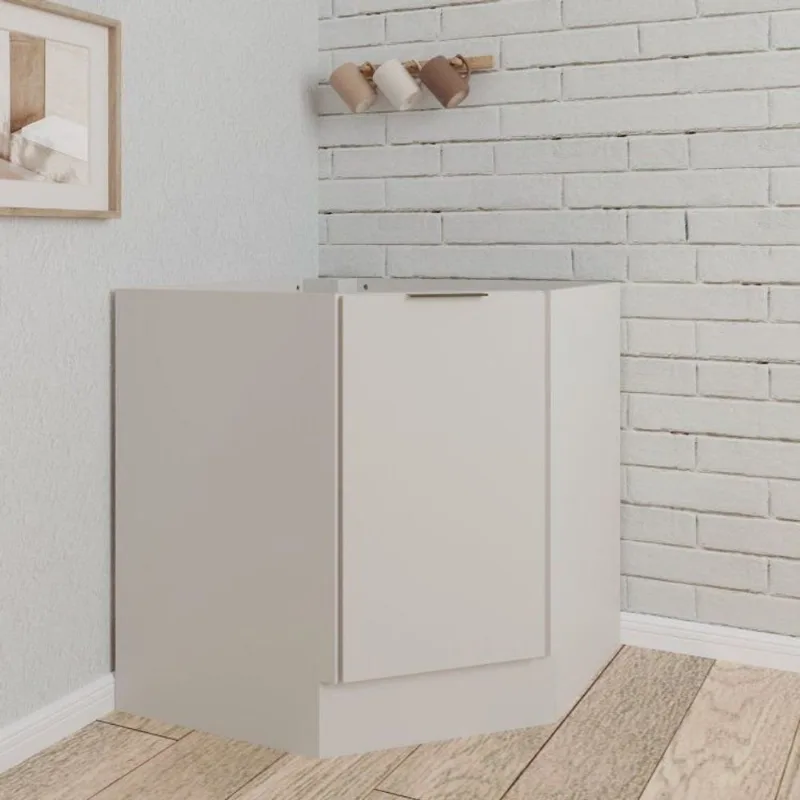 Balcão Canto Oblíquo Planejado sem Tampo com Rodapé Puxador 150mm Ipanema CabeCasa MadeiraOrigina Branco