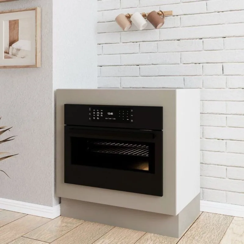 Balcão Forno de Embutir Planejado sem Tampo com Rodapé Ipanema CabeCasa MadeiraOriginals Bege/Fend Fendi Trama/Branco