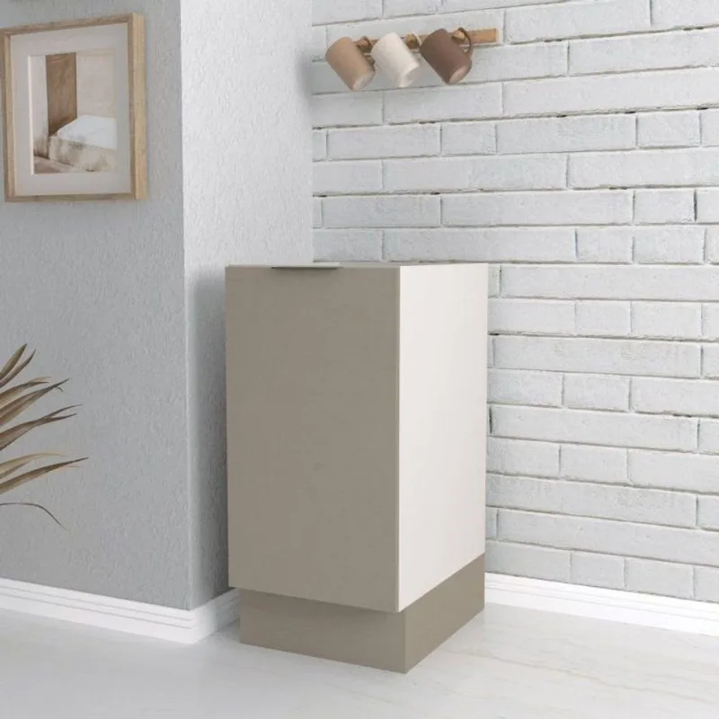 Balcão Planejado 1 Porta 40cm sem Tampo com Rodapé Puxador 15cm Ipanema CabeCasa MadeiraOriginals Fendi Trama/Branco