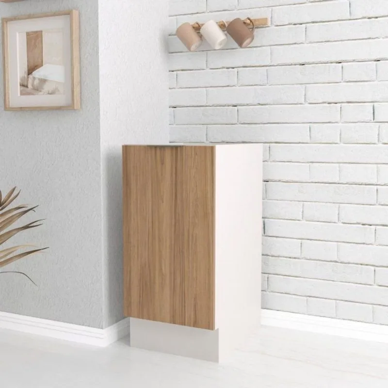 Balcão Planejado 1 Porta 40cm sem Tampo com Rodapé Puxador 15cm Ipanema CabeCasa MadeiraOriginals Acácia/Branco