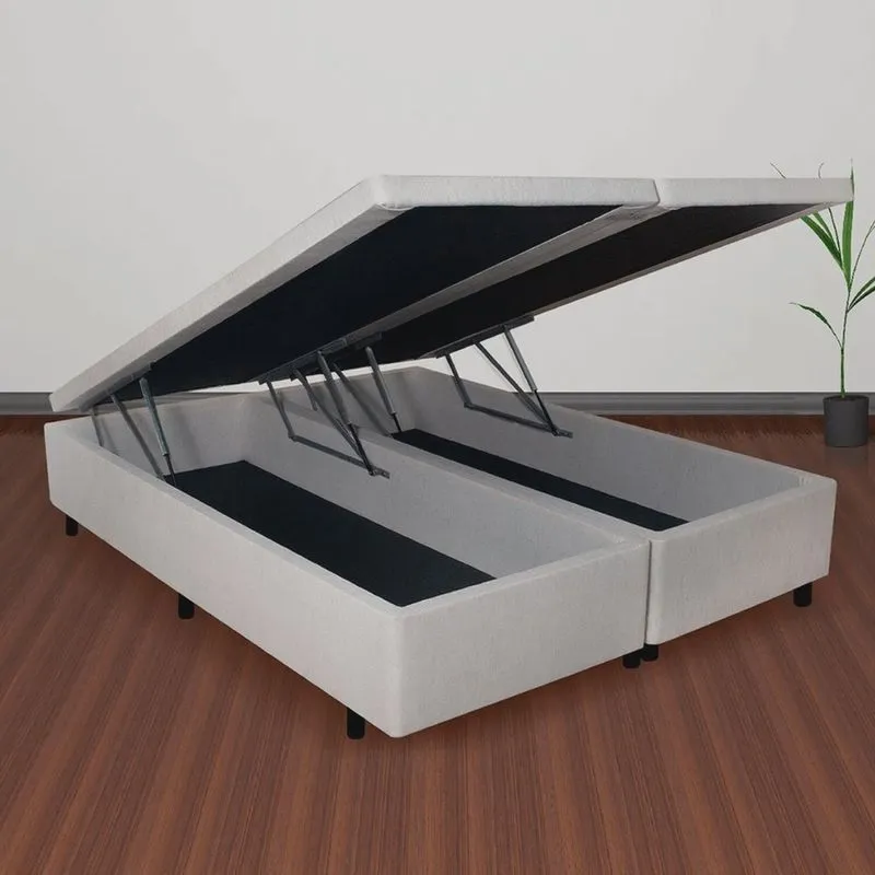 Base Box Baú Casal Bipartido 138x188x42cm Courino com Pistão a Gás