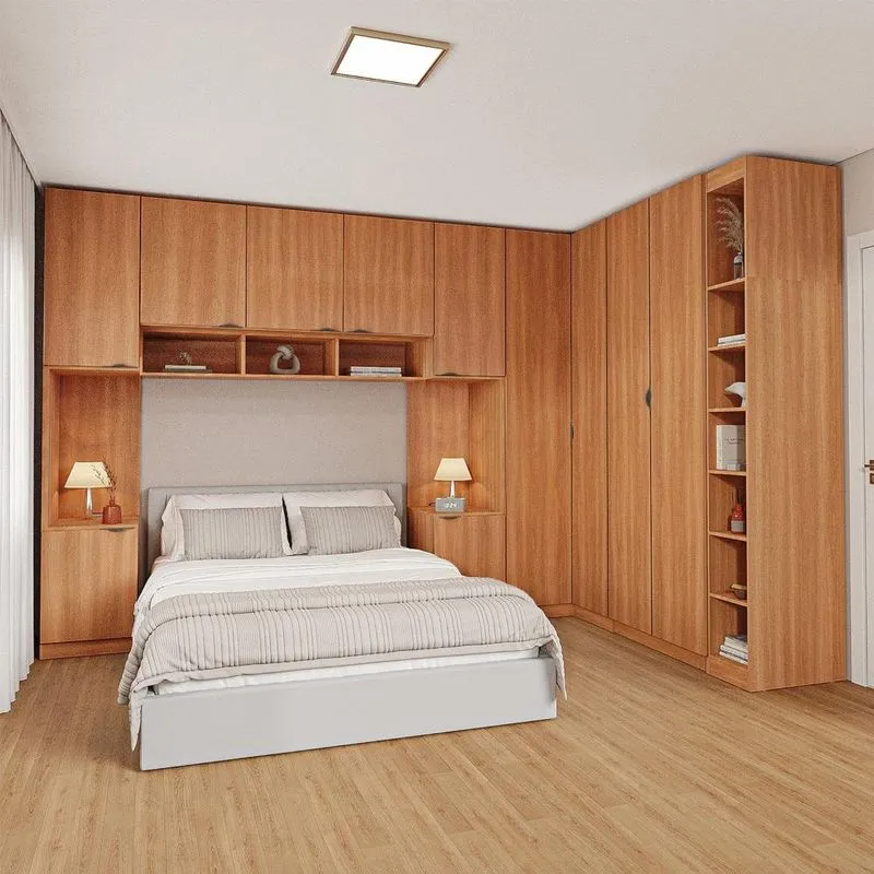 Guarda-roupa Modulado de Canto 11 Portas 7 Peças Hera Cabecasa Madeiramadeira Louro/Preto