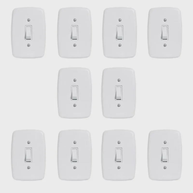 Conjunto de 10 Interruptores de 1 Tecla Simples com Placa 4x2 Branco