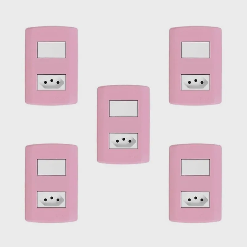 Conjunto de 5 Interruptores de 1 Tecla Simples e Tomada 2p + t 20A, Modular, com Placa 4x2 e Suporte