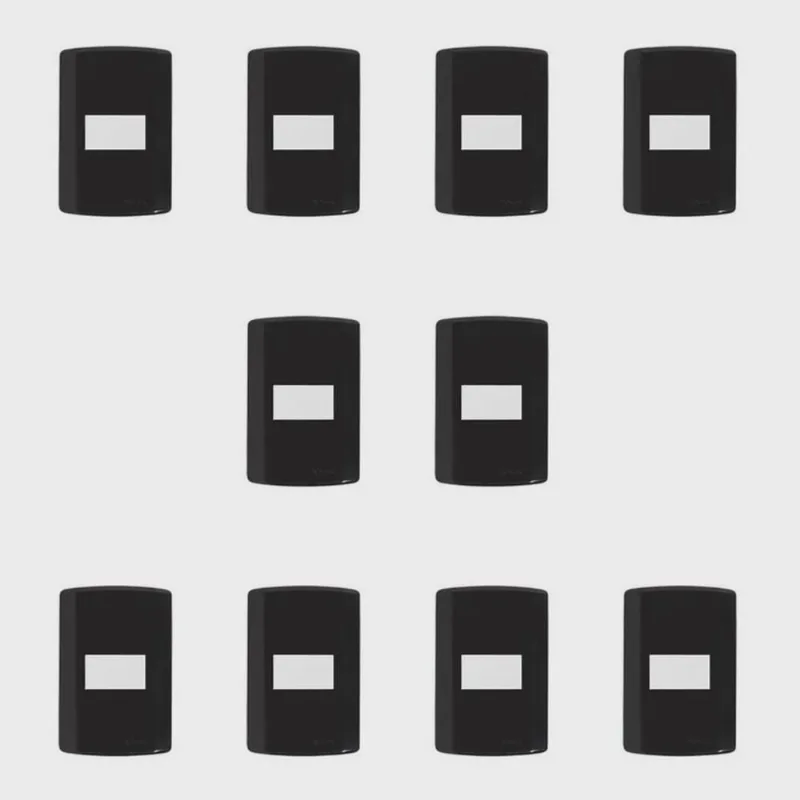 Conjunto de 10 Interruptores de 1 Tecla Simples, Modular, com Placa 4x2 e Suporte Preto e Branco
