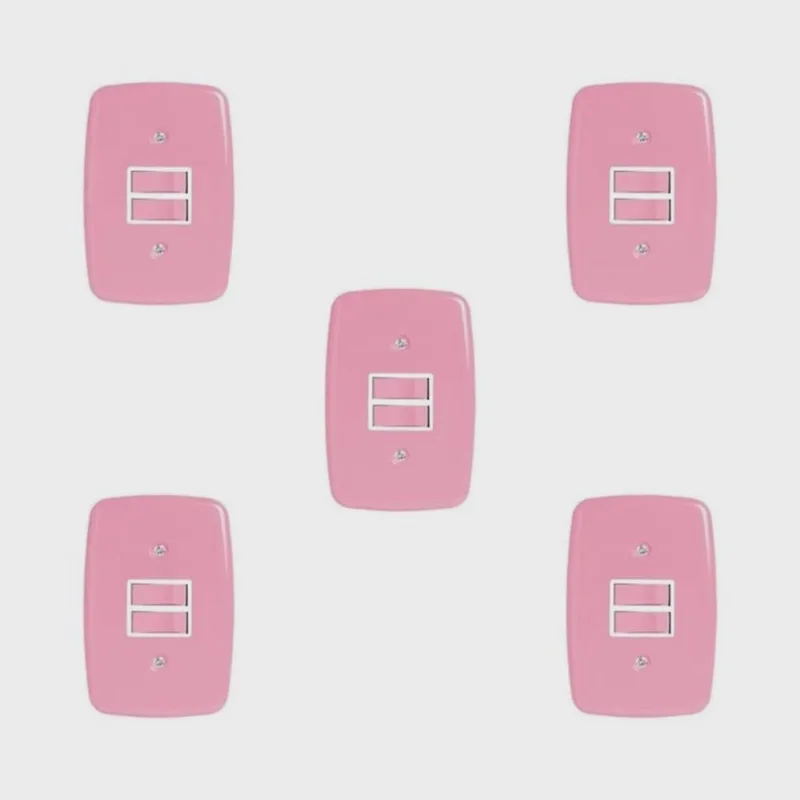 Conjunto de 5 Interruptores de 2 Teclas Simples com Placa 4x2 Rosa