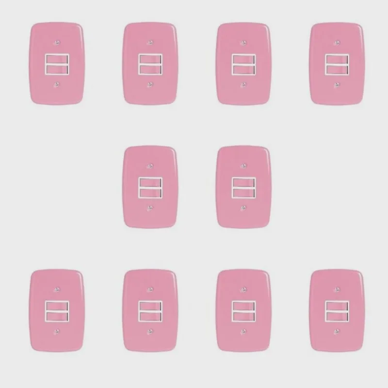 Conjunto de 10 Interruptores de 2 Teclas Simples com Placa 4x2 Rosa