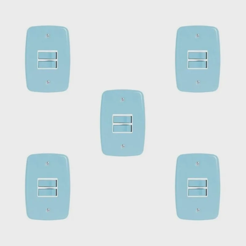 Conjunto de 5 Interruptores de 2 Teclas Simples com Placa 4x2 Azul