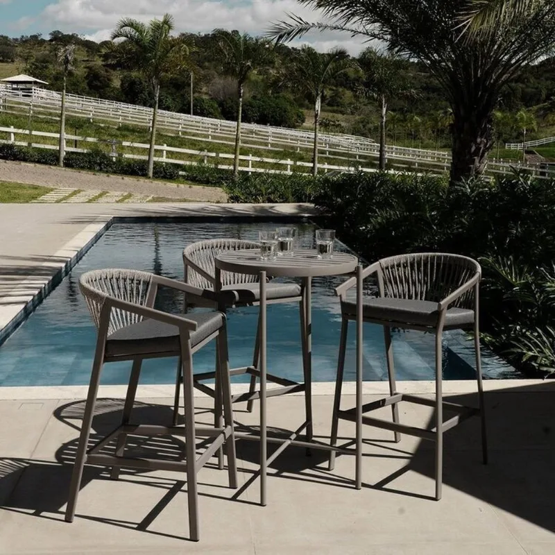 Conjunto Jardim e Varanda 1 Mesa Bistrô 3 Banquetas Refúgio CabeCasa MadeiraOriginals Cinza/Champa Champagne/Cinza Mesclado