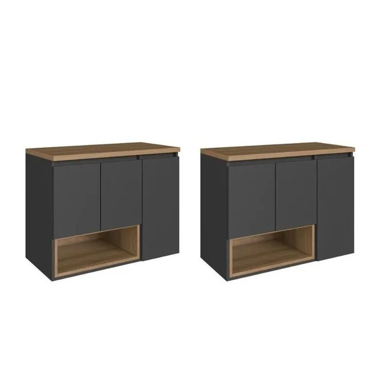 Kit Com 2 Gabinetes De Banheiro Suspenso 80cm Cecília Com 3 Portas E 1 Nicho Sem Cuba Mel/grafite