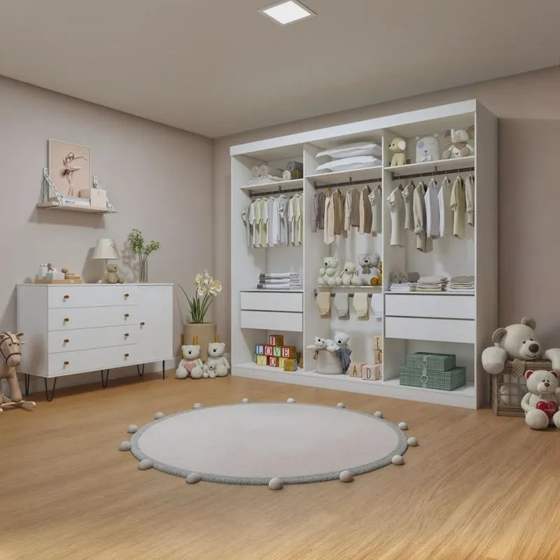 Quarto Infantil Closet Premium Isadora 205,9cm e Cômoda 129,5cm 1 Porta 4 Gavetas Minastex