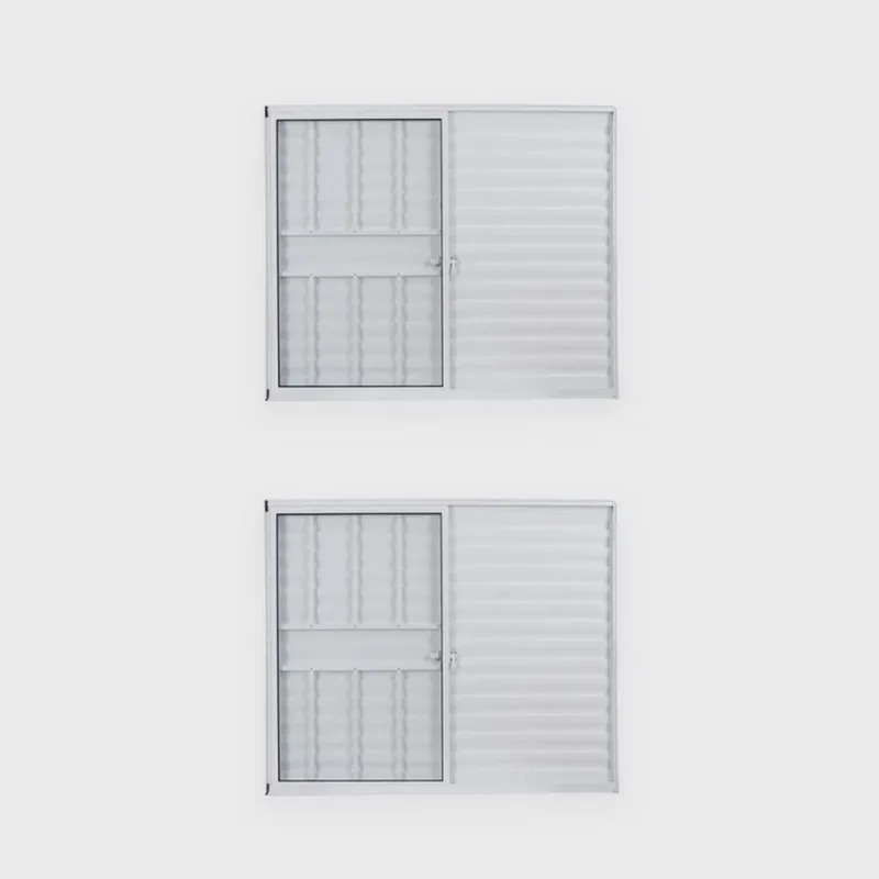 Kit com 2 Janelas de Alumínio Veneziana 100x150cm 3 Folhas 1 Fixa com Grade e Vidro Liso Soft Plus