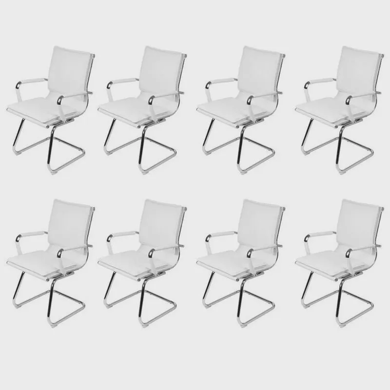 Kit 8 Cadeiras para Escritorio Interlocutor Italiano Estofada em Corino 3304 Branco