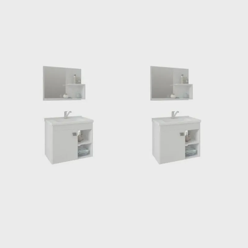 Kit com 2 Gabinetes Suspensos com Cuba e Espelheira Bia Branco