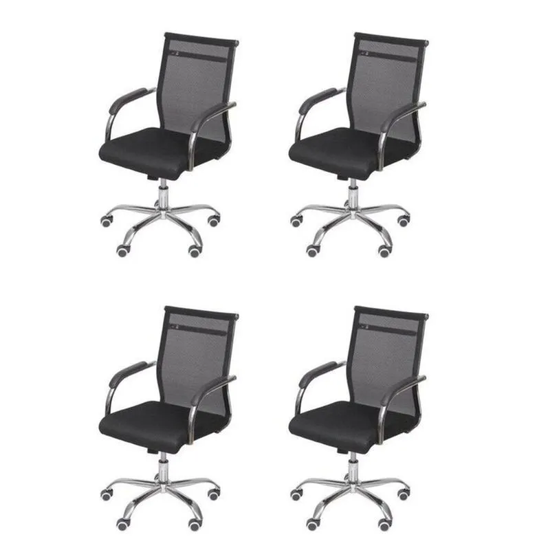 Kit 4 Cadeiras Escritorio Diretor Tela Mesh Roma 3312 Preto Preto
