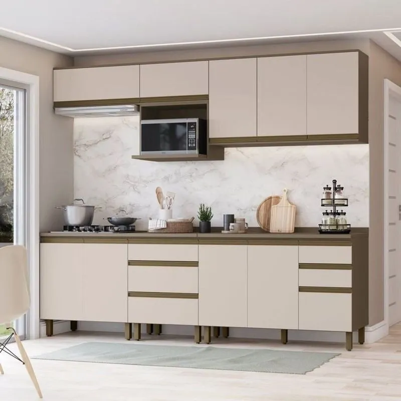 Cozinha Completa 6 Peças 100% Mdf Com Tampo Para Cooktop Connect Duna/cristal
