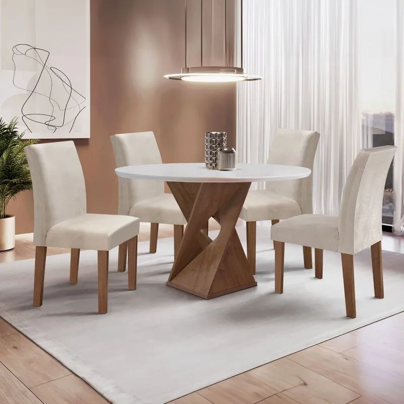 Conjunto Mesa Barcelona 100cmx100cm 4 Cadeiras Espanha Tampo Slim Plus Redondo Yescasa Chocolate/off White/gelo