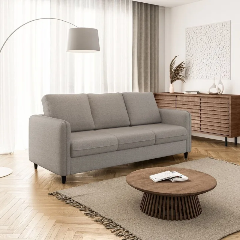 Sofá 3 Lugares Linho Cinza Claro Orquídea 195cm CabeCasa MadeiraOriginals Cinza Claro