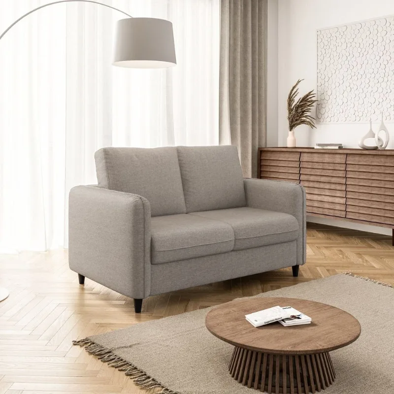 Sofá 2 Lugares Linho Cinza Orquídea 138cm CabeCasa MadeiraOriginals Veludo Cinza