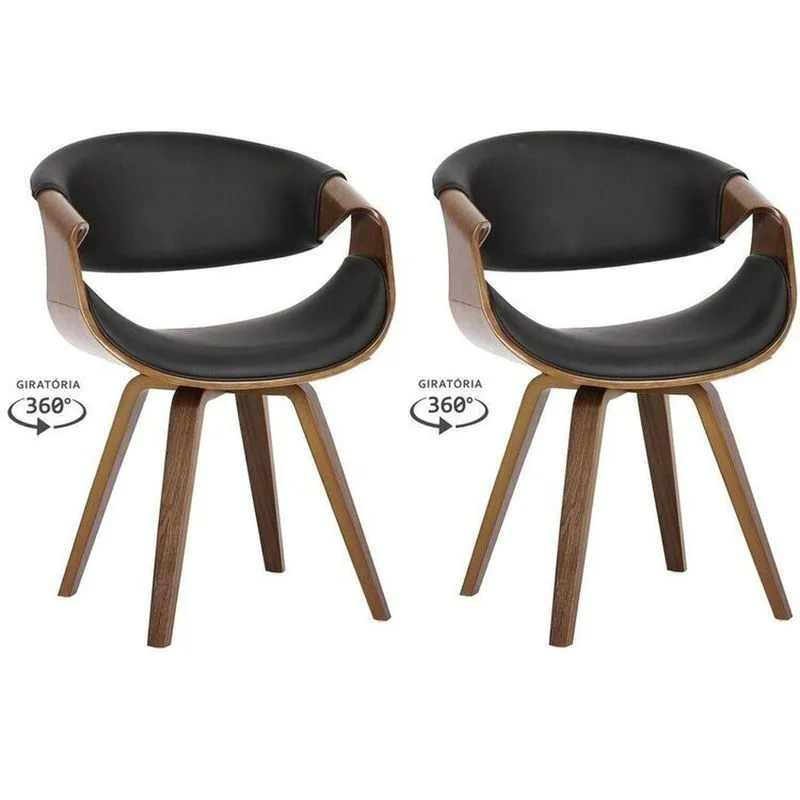 Kit Com 2 Cadeiras Nicole Giratória Para Sala De Jantar Preto